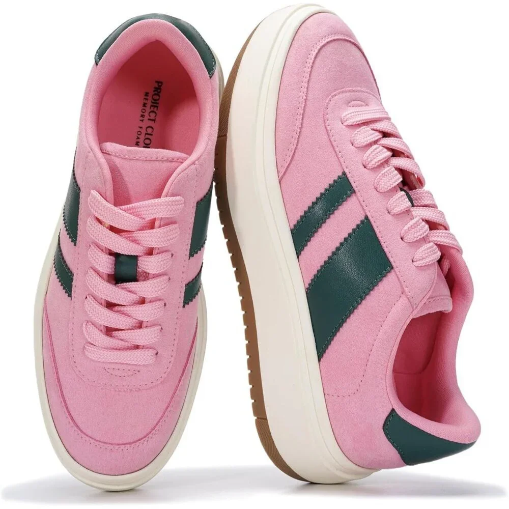 Women's Pink Lightweight Memory Foam Non-slip Insole Fashion Sneakers